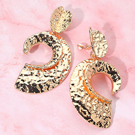 Bold Hammered Abstract Metal Drop Statement Clip On Earrings