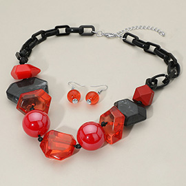 Bold Geometric Resin Wooden Beaded Statement Necklace