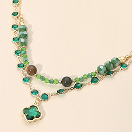 Quatrefoil Pendant Accent Dual Layer Beaded Necklace