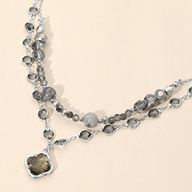 Quatrefoil Pendant Accent Dual Layer Beaded Necklace