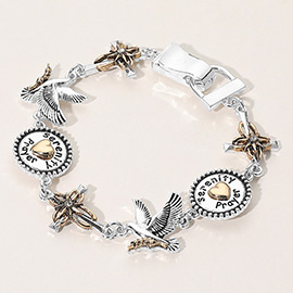 Serenity Prayer Message Cross Bird Charm Link Magnetic Bracelet