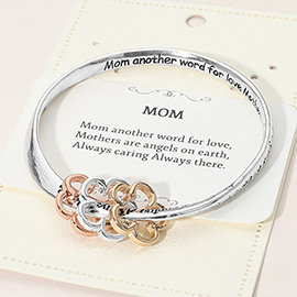 MOM Love Message Triple Open Flower Charm Accent Bangle Bracelet