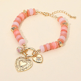Heart Floral Ball Charm Accent Resin Disc Beaded Bracelet