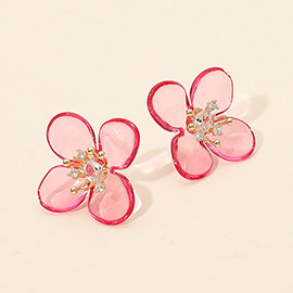 Rhinestone Accent Transparent Resin Petal Flower Earrings