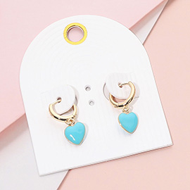 Heart Charm Dangle Huggie Hoop Earrings