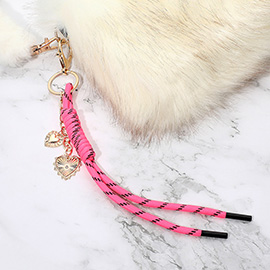 Double Heart Charm Drop Rope Keychain Bag Charm