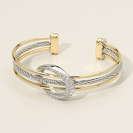 14K Gold Plated Two Tone CZ Paved Twisted Metal Cuff Bracelet