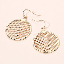 Metal Geometric Chevron Line Disc Dangle Earrings