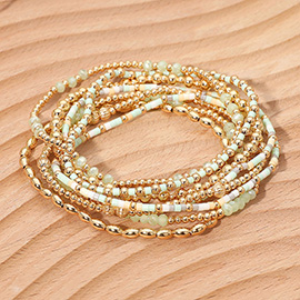 8PCS - Seed Beaded Stretch Multi Layered Bracelets