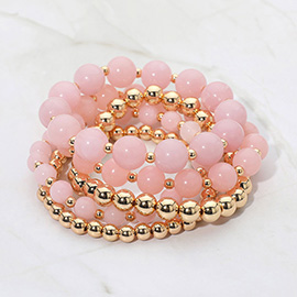 5PCS - Resin Metal Ball Beaded Stretch Multi Layered Bracelets