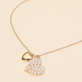 Pearl Metal Double Heart Charm Pendant Necklace