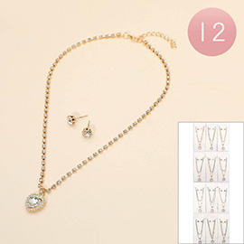 12PCS - Heart Stone Pendant Accent Tennis Chain Necklace