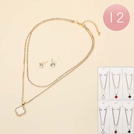 12PCS - Quatrefoil Pendant Accent Layered Tennis Chain Necklaces