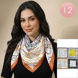 12PCS - Silky Feel Floral Printed Square Scarves