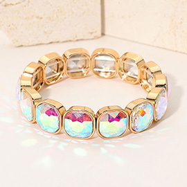Square Cut Gem Beaded Stretch Evening Bracelet