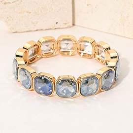 Square Cut Gem Beaded Stretch Evening Bracelet
