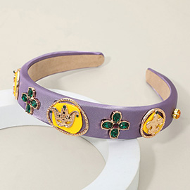 Mardi Gras Fleur de Lis Crown Gemstone Charm Embellished Headband
