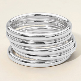 5PCS - Stackable Polished Metal Multi Layered Bangle Bracelets