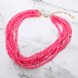 Marbled Resin Ball Beaded Multi Layered Statement Necklace