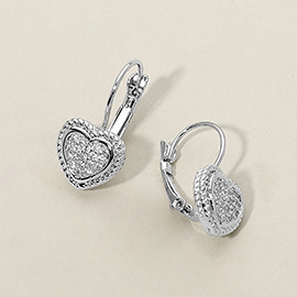 14K Gold Plated CZ Stone Paved Heart Leverback Earrings