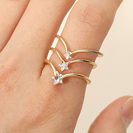 SECRET BOX_14K Gold Dipped Triple Star Accent Adjustable Ring