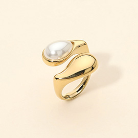SECRET BOX_Stainless Steel Pearl Dome Accent Wrap Statement Ring
