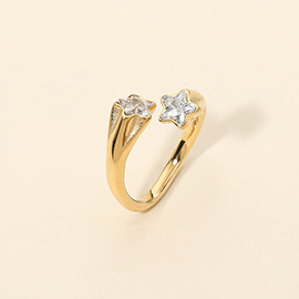 SECRET BOX_Stainless Steel Double Star Stone Tip Wrap Adjustable Ring