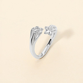SECRET BOX_Stainless Steel Double Star Stone Tip Wrap Adjustable Ring