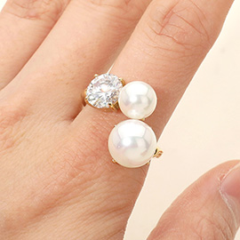 SECRET BOX_Stainless Steel Pearl Stone Cluster Wrap Adjustable Ring