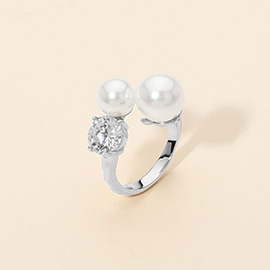 SECRET BOX_Stainless Steel Pearl Stone Cluster Wrap Adjustable Ring