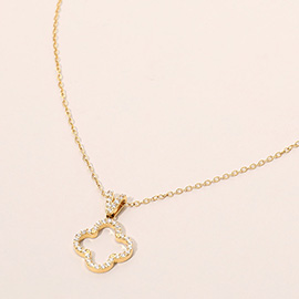 SECRET BOX_Stainless Steel Stone Paved Open Quatrefoil Pendant Necklace