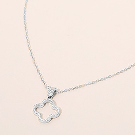 SECRET BOX_Stainless Steel Stone Paved Open Quatrefoil Pendant Necklace
