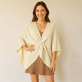 Front Tie Textured Knit Wrap Shawl Poncho