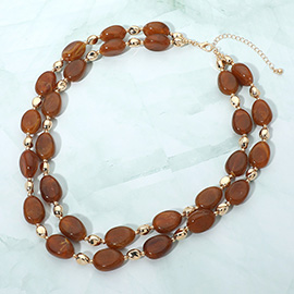 Chunky Resin Oval Marbled Pebble Beaded Layered Necklace