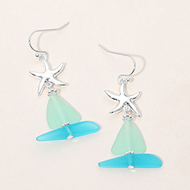Metal Starfish Sea Glass Sail Link Drop Dangle Earrings