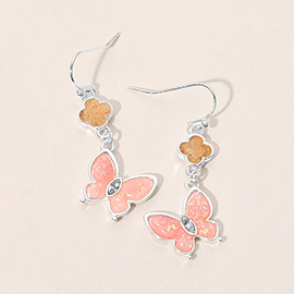 Quatrefoil Butterfly Charm Link Drop Dangle Earrings