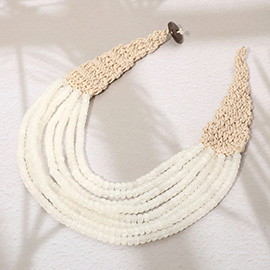 Woven Detail Multi Strand Beaded Collar Statement Necklace
