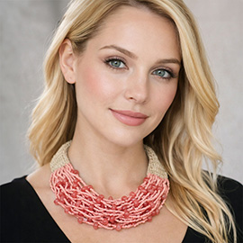 Woven Detail Multi Strand Seed Beaded Collar Statement Necklace