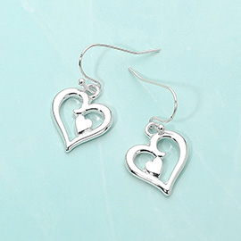 Metal Open Heart Dangle Earrings