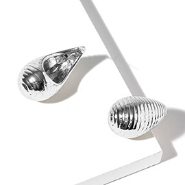 White Gold Dipped Ribbed Teardrop Earrings