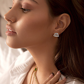 White Gold Dipped Ribbed Cuff Stud Earrings