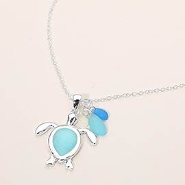 Sea Glass Sea Turtle Charm Pendant Necklace