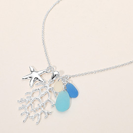 Sea Glass Starfish Coral Charm Pendant Necklace