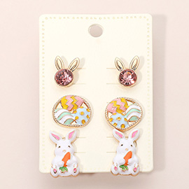 3Pairs - Enamel Easter Bunny Egg Stud Earring Set