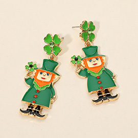 Enamel Leprechaun Drop Dangle Earrings