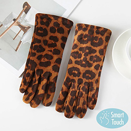 Faux Fur Leopard Pattern Smart Touch Winter Gloves