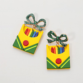 Bow Crayon Box Drop Dangle Earrings
