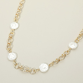 14K Gold Plated Pearl Disc Station Chunky Chain Necklace