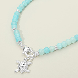 Sea Turtle Charm Pendant Beaded Necklace