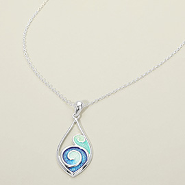 Ocean Wave Teardrop Charm Pendant Necklace